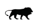 Black silhouette of a lion on a white background
